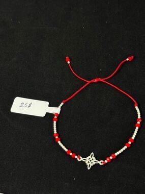 Red String Kabbalah Bracelet Celtic Knot Charm Silver Beads Adjustable